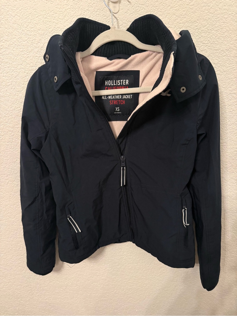 Hollister California All Weather Jacket Stretch Black Fleece Lined XS